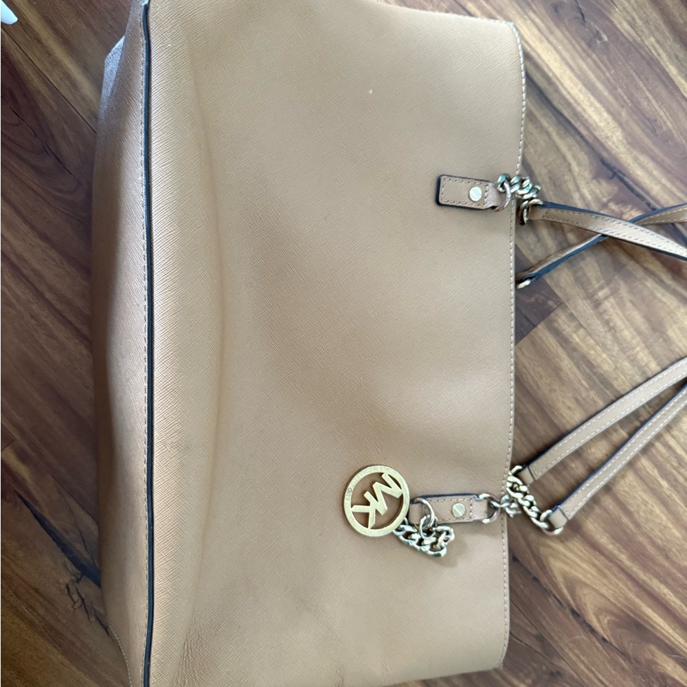 Michael Kors Camel Leather Tote with Gold Accents